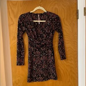Free People Black and Green Bodycon Long Sleeve Dress